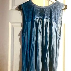 Knox Rose Blue Tank Top with Eyelet Yoke